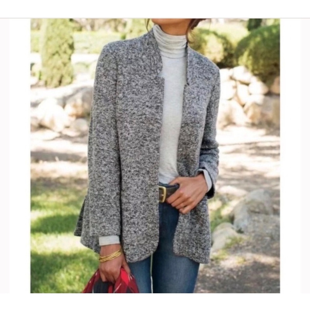 Soft Surroundings XL St James Open Knit Gray Sweater Blazer Jacket Chic Career